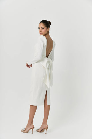 White midi bow dress