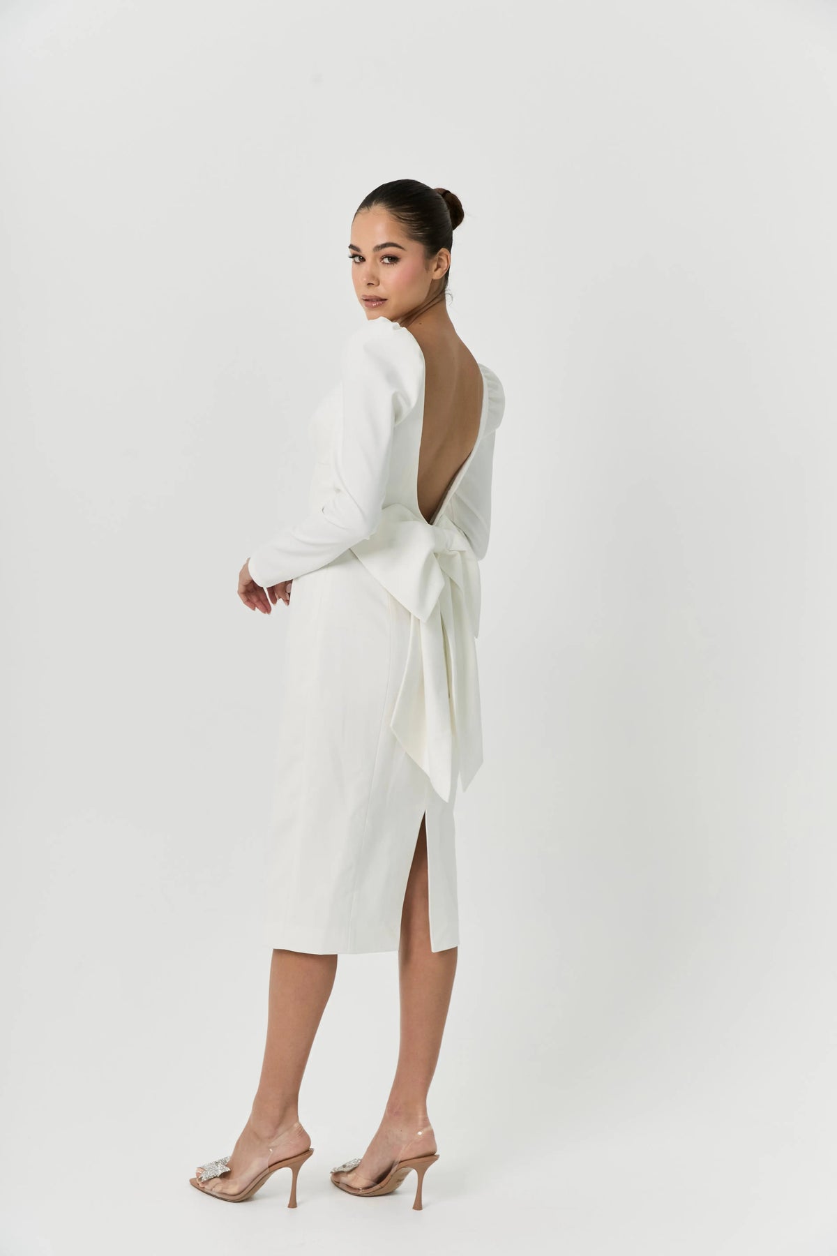 BOW MIDI DRESS WHITE A-LINE