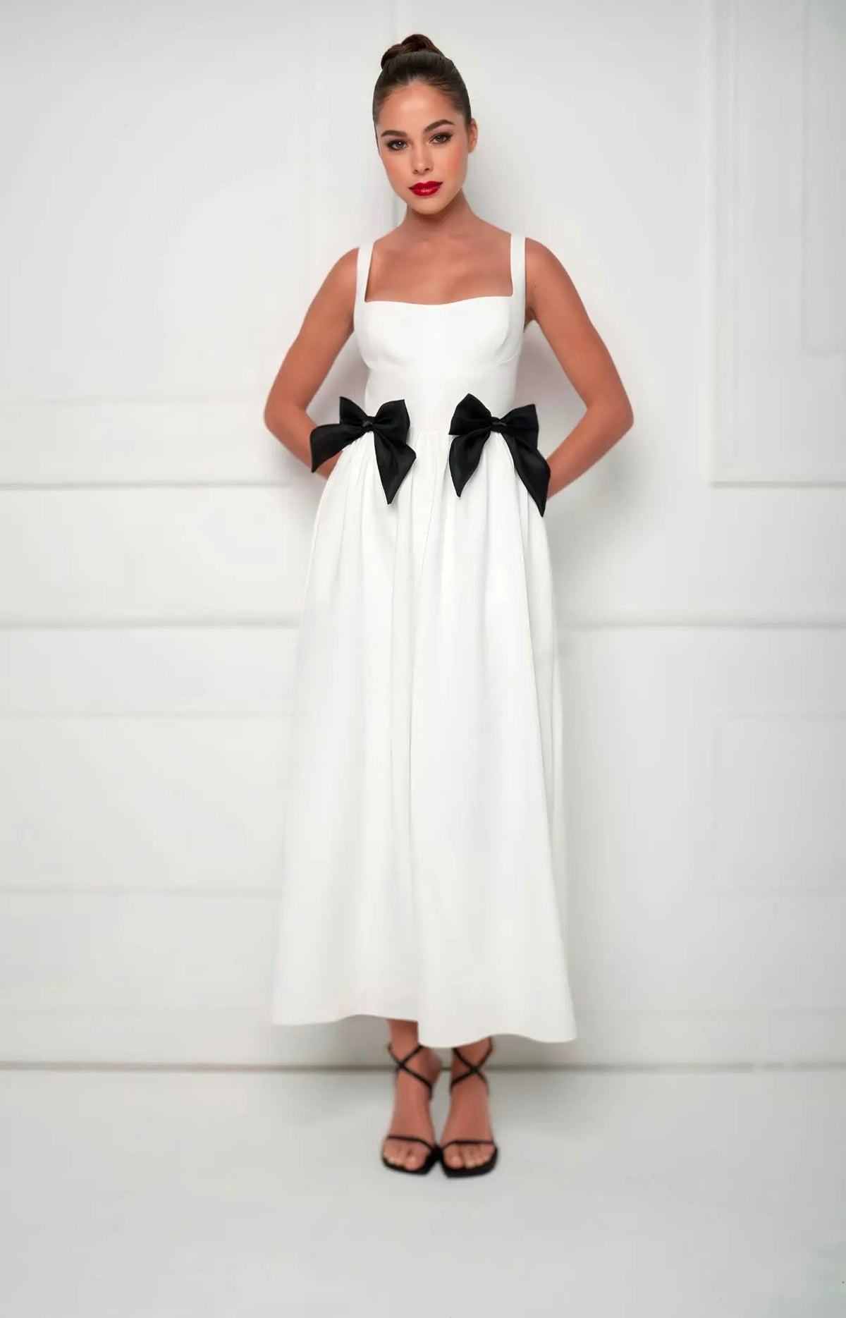 BOW MIDI DRESS WHITE