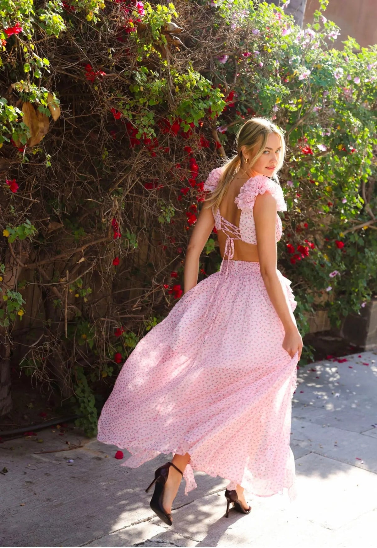 CASSINI MAXI DRESS DITSY PINK