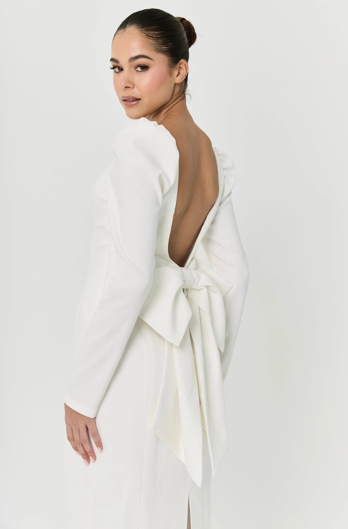 BOW MIDI DRESS WHITE A-LINE