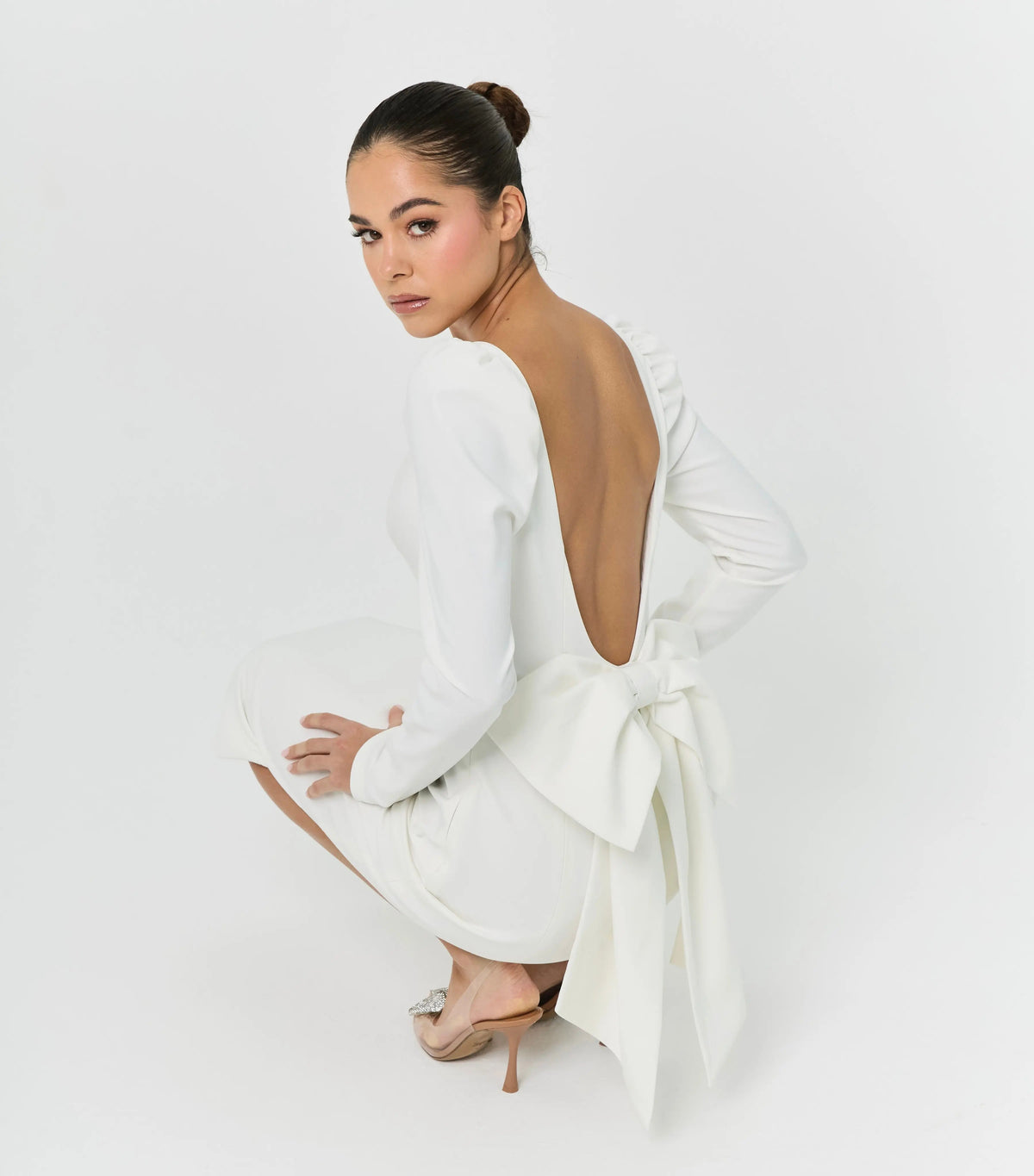 BOW MIDI DRESS WHITE A-LINE