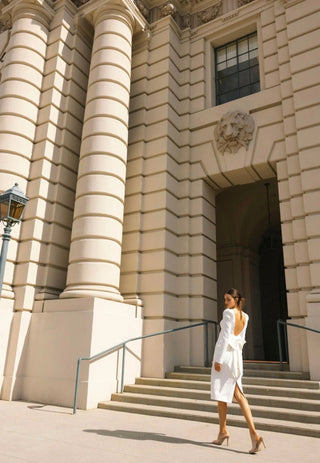 White midi bow dress