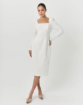 White midi bow dress