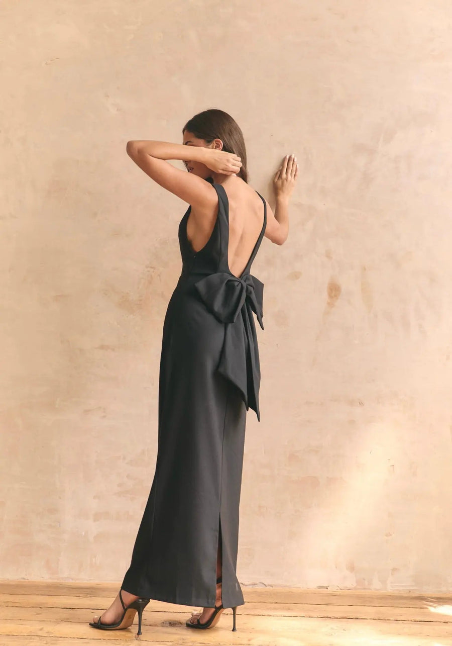 BOW MAXI DRESS BLACK
