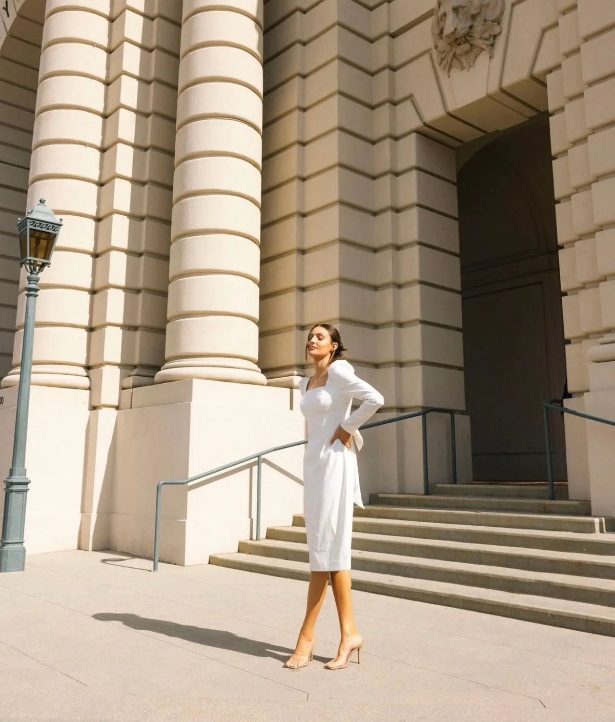 BOW MIDI DRESS WHITE A-LINE