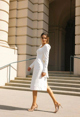 White midi bow dress