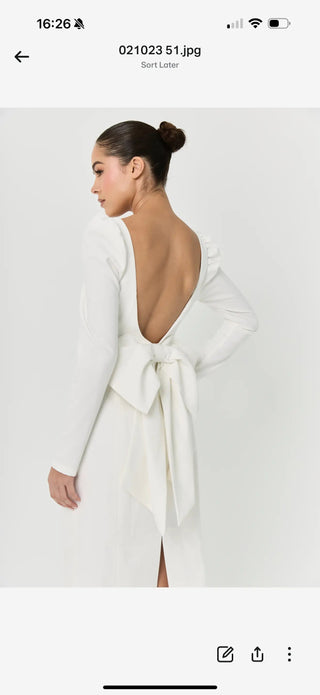 White midi bow dress