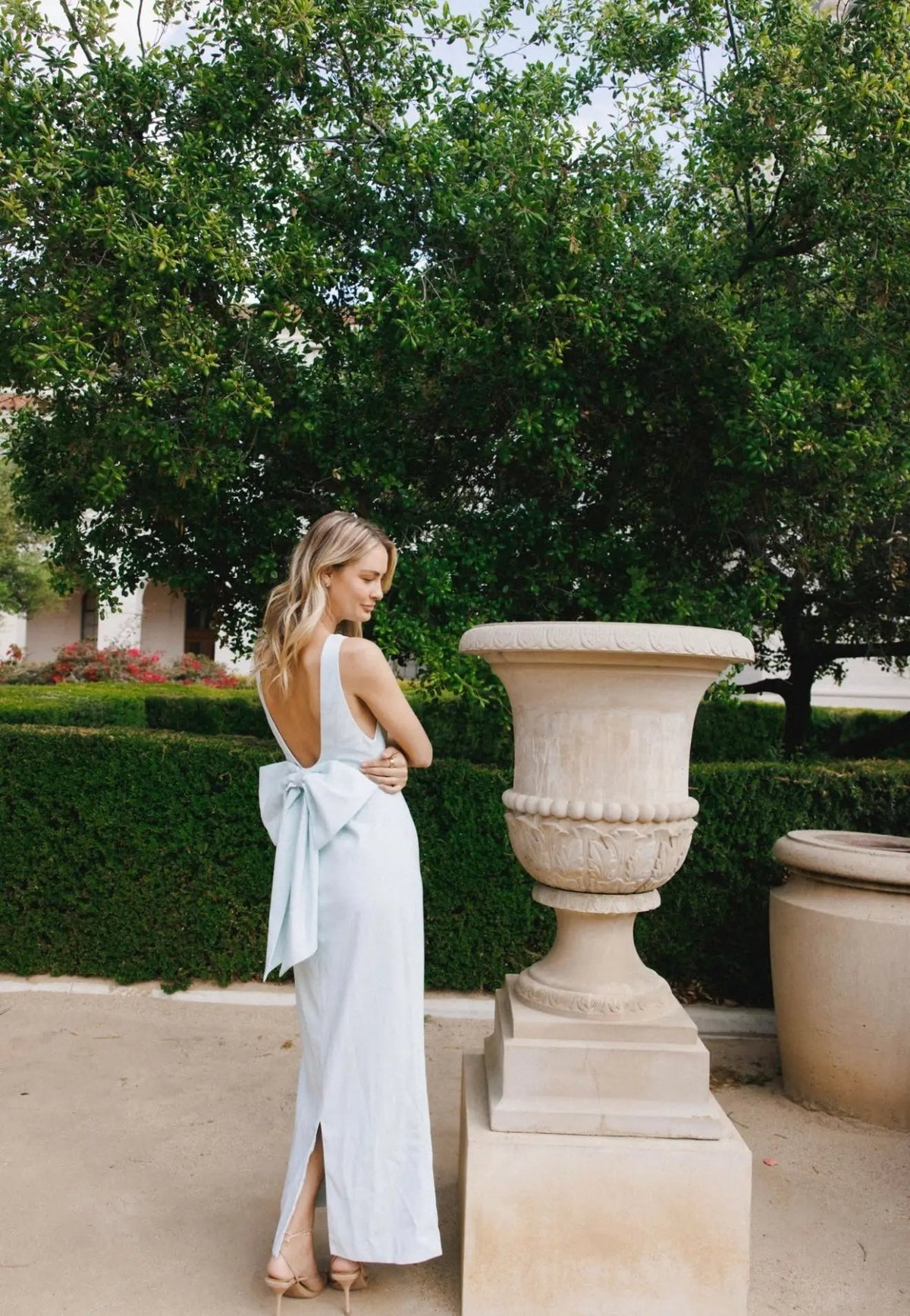 blue bow maxi dress Agatha | Powder BLUE Bow Bardot-Neck Maxi Dress