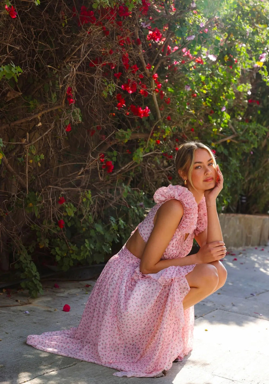 CASSINI MAXI DRESS DITSY PINK
