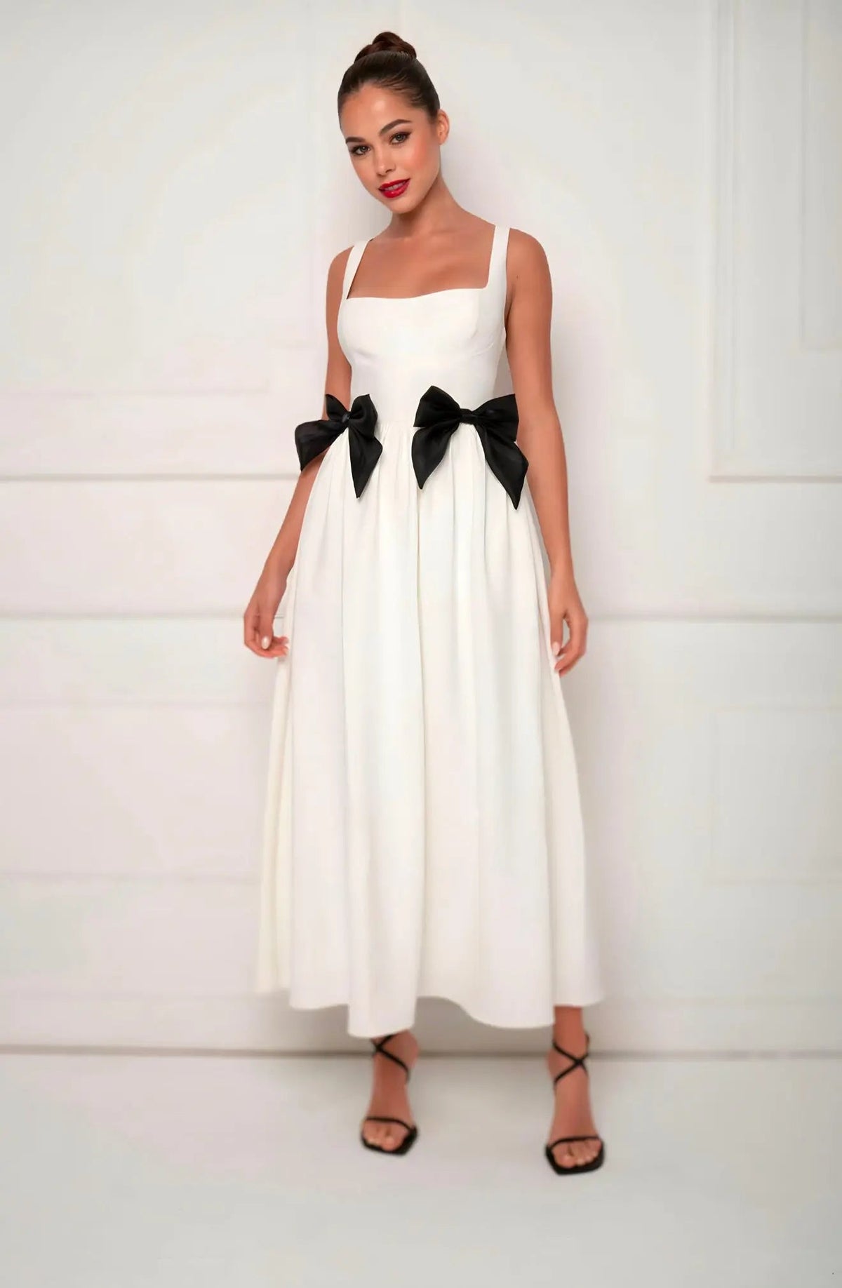 BOW MIDI DRESS WHITE