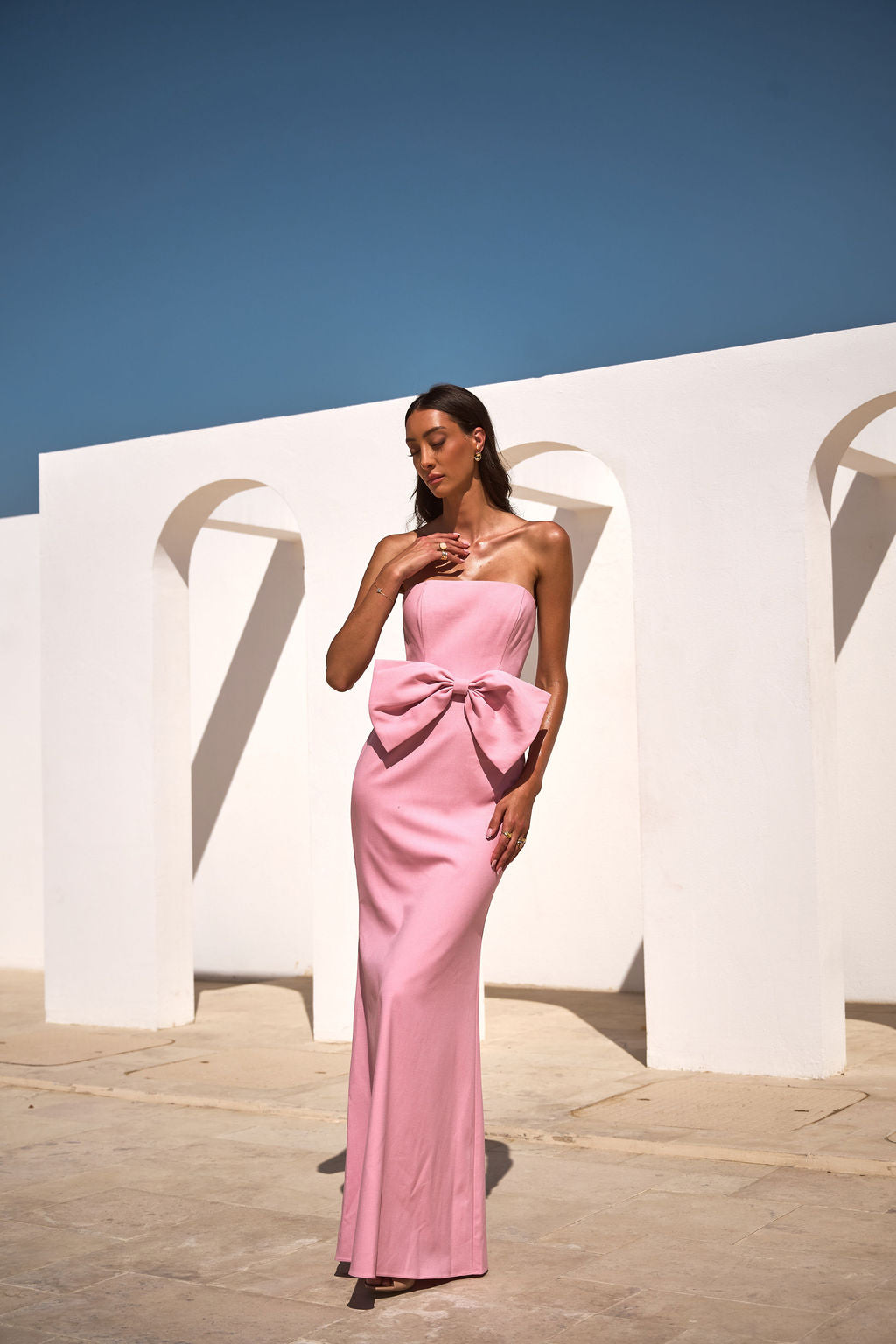 BELLE BOW DRESS PINK