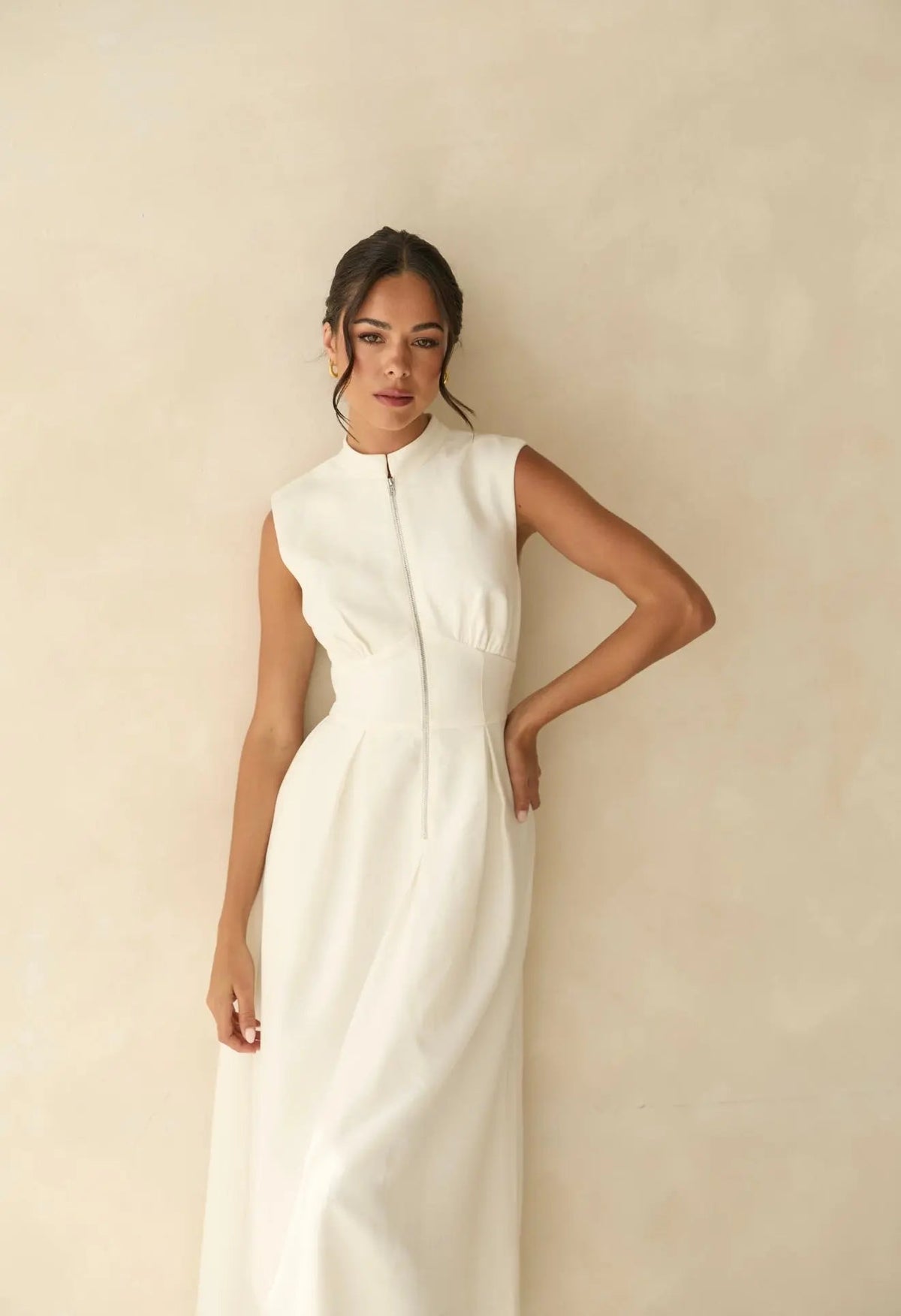 KNIGHTSBRIDGE WHITE ZIP DRESS