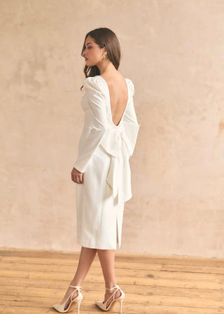 White midi bow dress