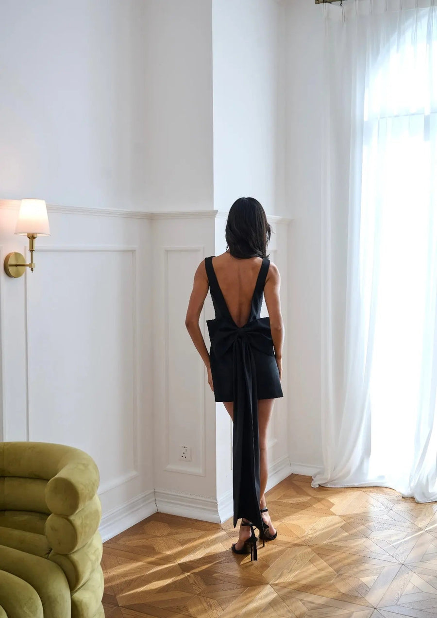 BLANCHE BOW DRESS BLACK