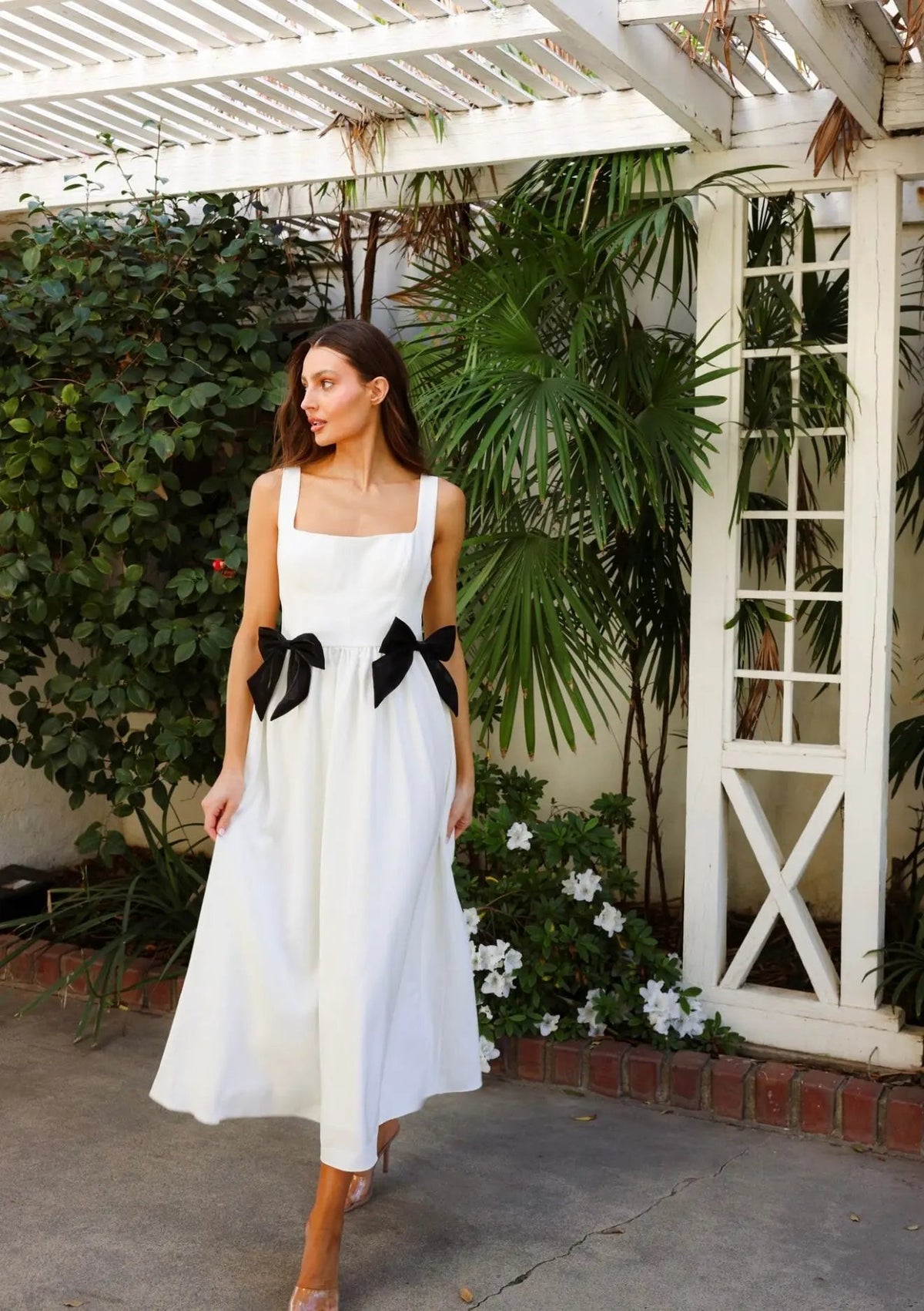 BOW MIDI DRESS WHITE