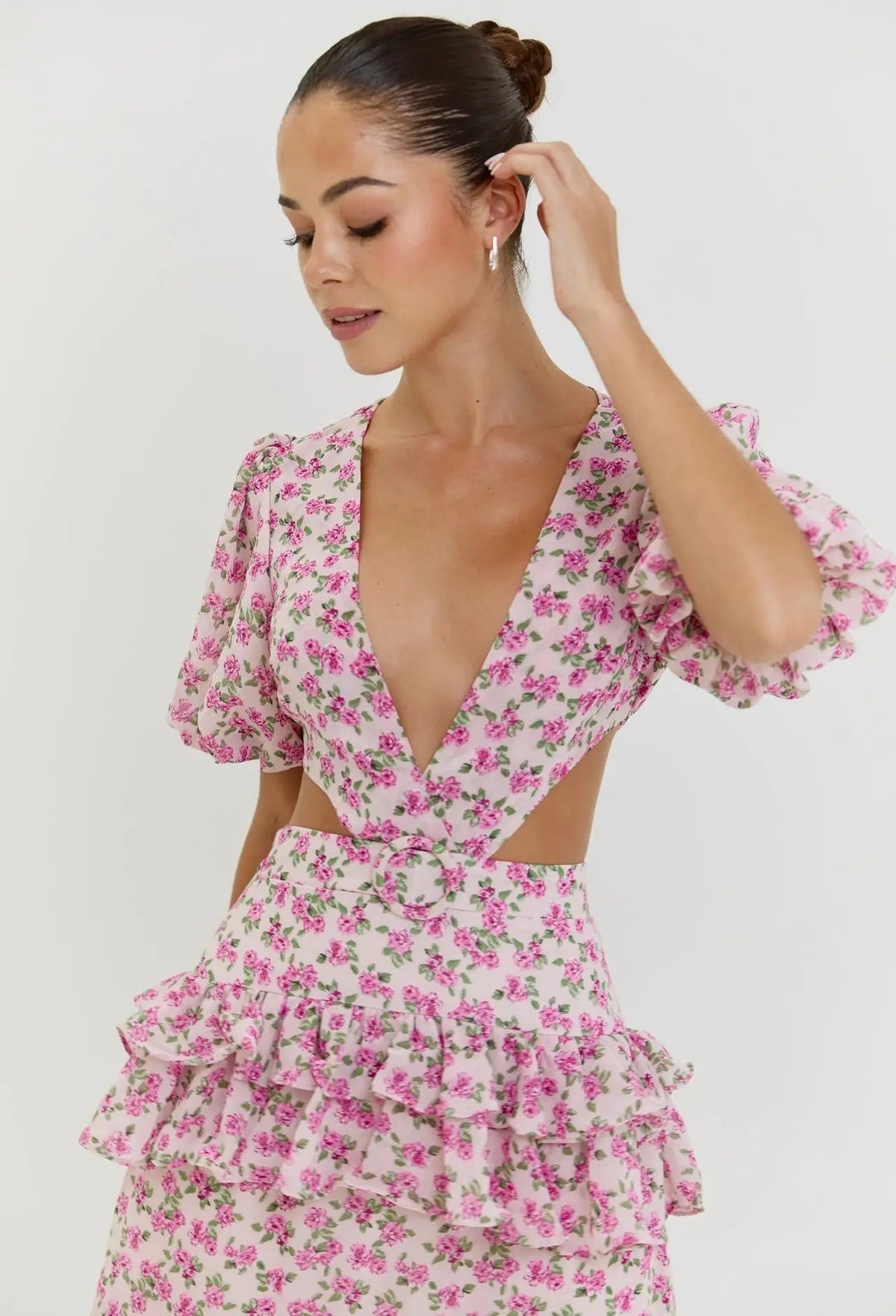 CASSINI CAP SLEEVE DRESS PINK FLORAL