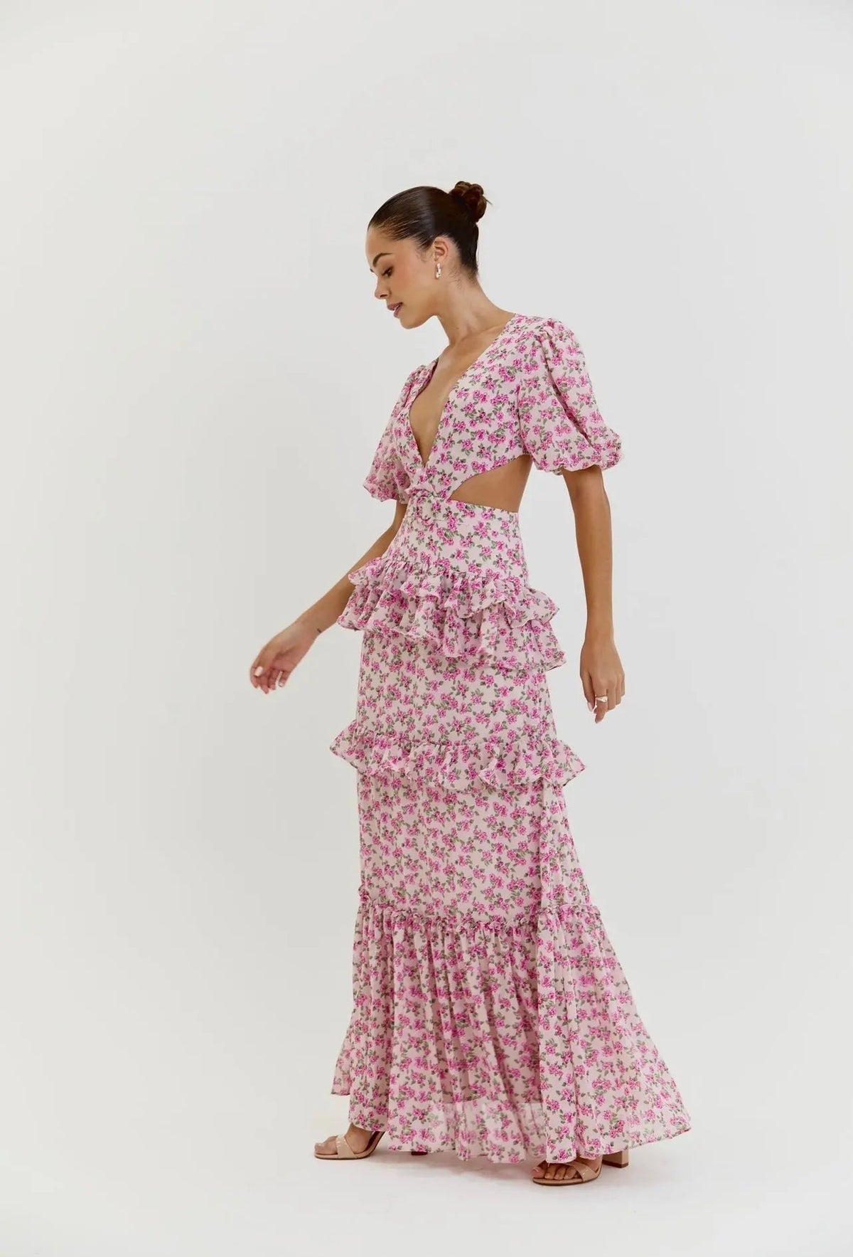 CASSINI CAP SLEEVE DRESS PINK FLORAL
